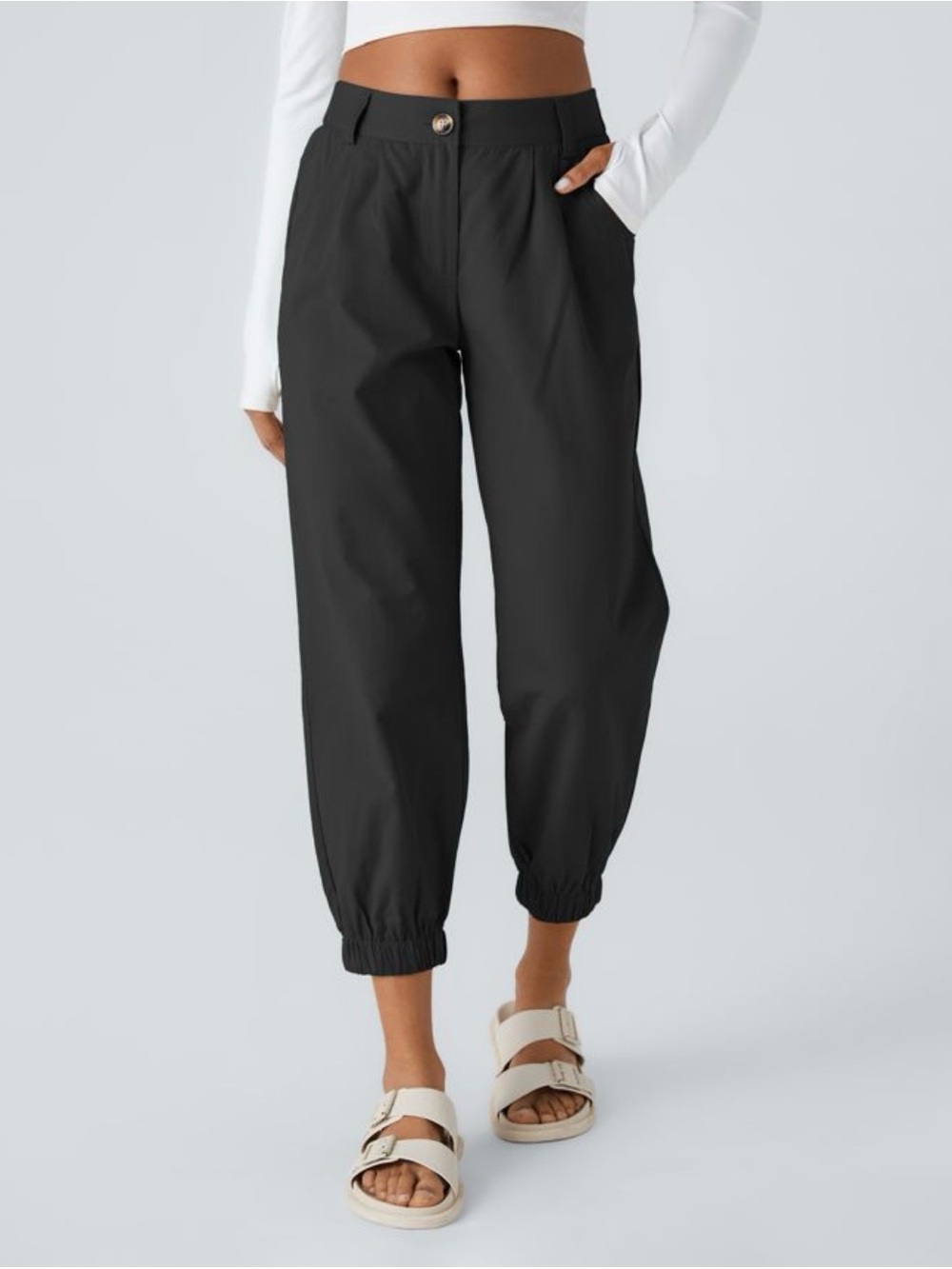 Halara Black 100% Cotton Mid Rise Casual Jogger Pants Pockets NWT Medium